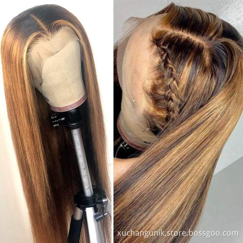 Remy Glueless Full Lace Frontal Wig Ombre Human Hair Wigs PrePlucked Cuticle Aligned Brazilian Highlight Color Lace Front Wigs